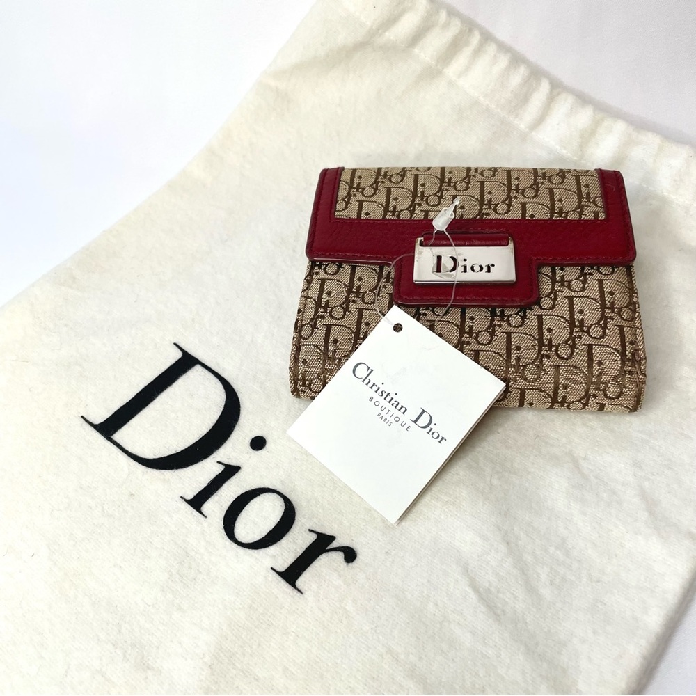 Dior Beige Logo Canvas Wallet with Bordeaux Leather – New with Tags